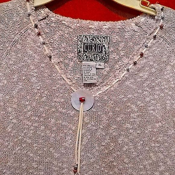 Curio XL Indian Beads on collar 3/4 sleeves sweater color camel - Picture 2 of 7